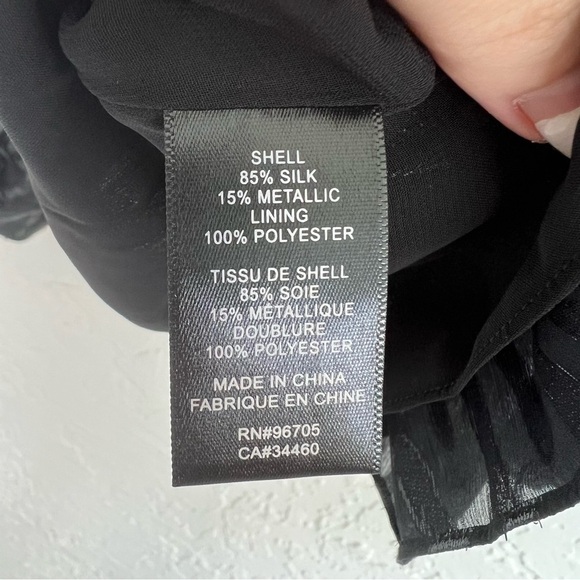 Rebecca Taylor Revolve Shirt Safari Metallic Ruffle Silk Blouse in Black - Picture 12 of 13